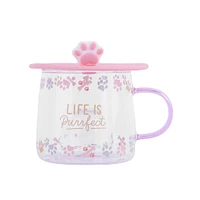 Taza Con Tapa Gatito Paw Paw Vidrio 300 ml