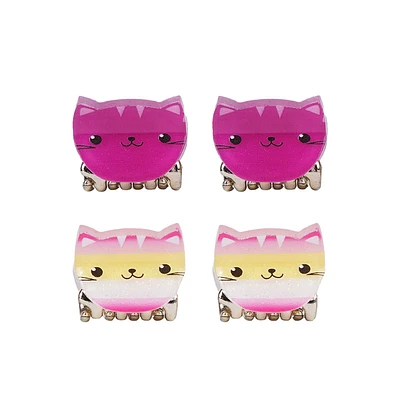 Set Pinzas Para Cabello Estampado De Gatitos Sintéticas Multicolor 4 Piezas