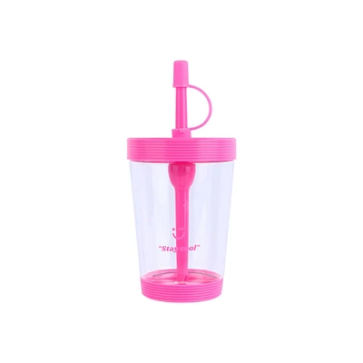 Vaso Con Tapa Y Popote Plástico  Rosa 535 ml