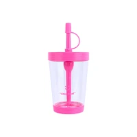 Vaso Con Tapa Y Popote Plástico  Rosa 535 ml