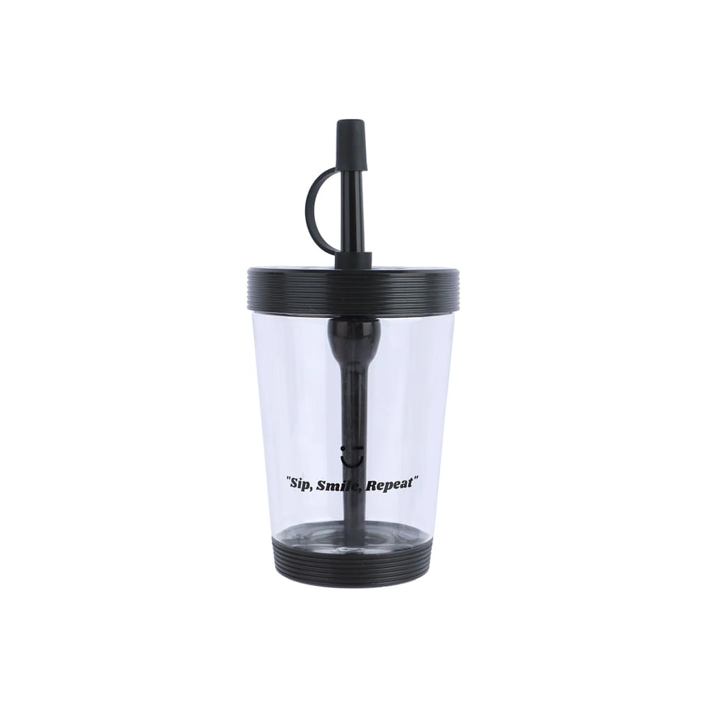 Vaso Con Tapa Y Popote Plástico Negro 535 ml