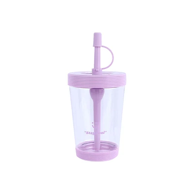 Vaso Con Tapa Y Popote Plástico Lila 535 ml