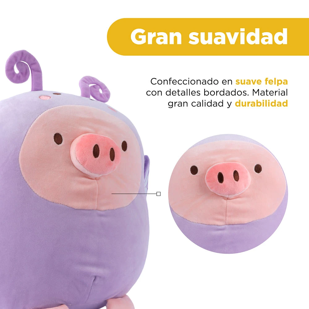 Peluche Cerdito Con Pijama Mini Family Felpa Morado 25x36 Cm