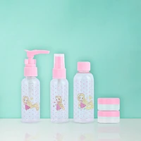 Kit Botellas De Viaje Disney Rapunzel Princesas Manga Plástico Rosas 5 Piezas