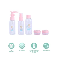 Kit Botellas De Viaje Disney Cenicienta Princesas Manga Plástico Rosas 5 Piezas