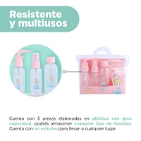 Kit Botellas De Viaje Disney Cenicienta Princesas Manga Plástico Rosas 5 Piezas