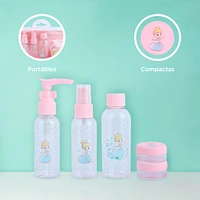 Kit Botellas De Viaje Disney Cenicienta Princesas Manga Plástico Rosas 5 Piezas