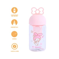 Vaso  Con Tapa Enroscable E Infusor Sanrio My Melody Vidrio Rosa 330 ml