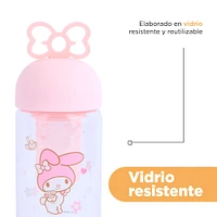 Vaso  Con Tapa Enroscable E Infusor Sanrio My Melody Vidrio Rosa 330 ml