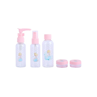 Kit Botellas De Viaje Disney Cenicienta Princesas Manga Plástico Rosas 5 Piezas