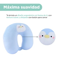 Almohada De Viaje Pingüino Forma De Peluche Felpa Azul 32x30 Cm