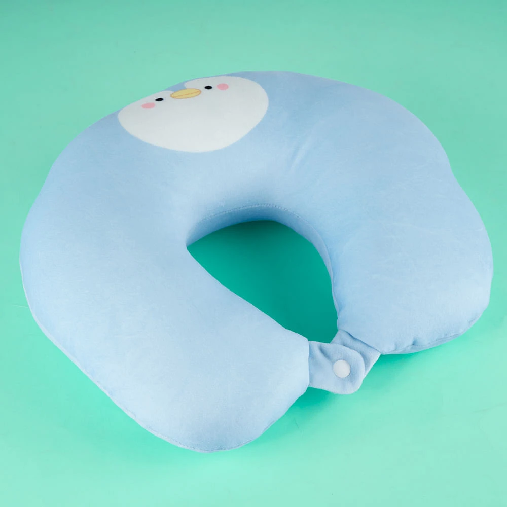 Almohada De Viaje Pingüino Forma De Peluche Felpa Azul 32x30 Cm