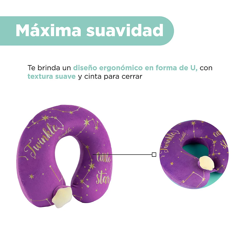 Almohada De Viaje Moon & Stars Memory Foam Morada 32x30 cm