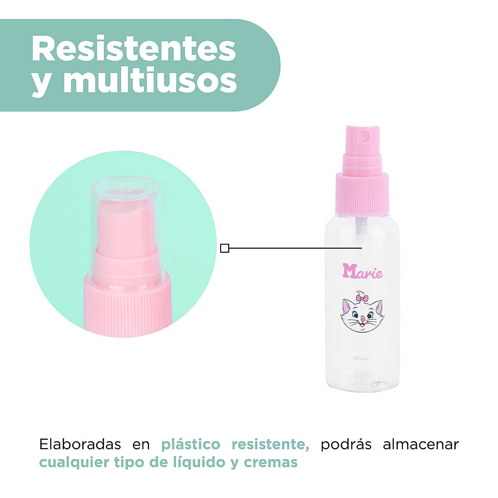 Kit Botellas De Viaje Disney  Marie Plástico 5 Piezas