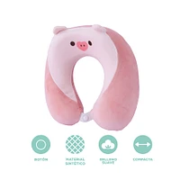 Almohada De Viaje Cerdito Con Borde Levantado Memory Foam Rosa 29x29 cm