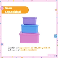 Set Contenedores De Alimentos Ositos Cariñositos Apilables Plástico 250 ml, 395 ml, 620 ml 3 Piezas