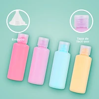 Set Botellas De Viaje Con Tapa Enroscable Plástico Multicolores 5 Piezas