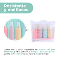 Set Botellas De Viaje Con Atomizador Sintéticas Multicolores 5 Piezas