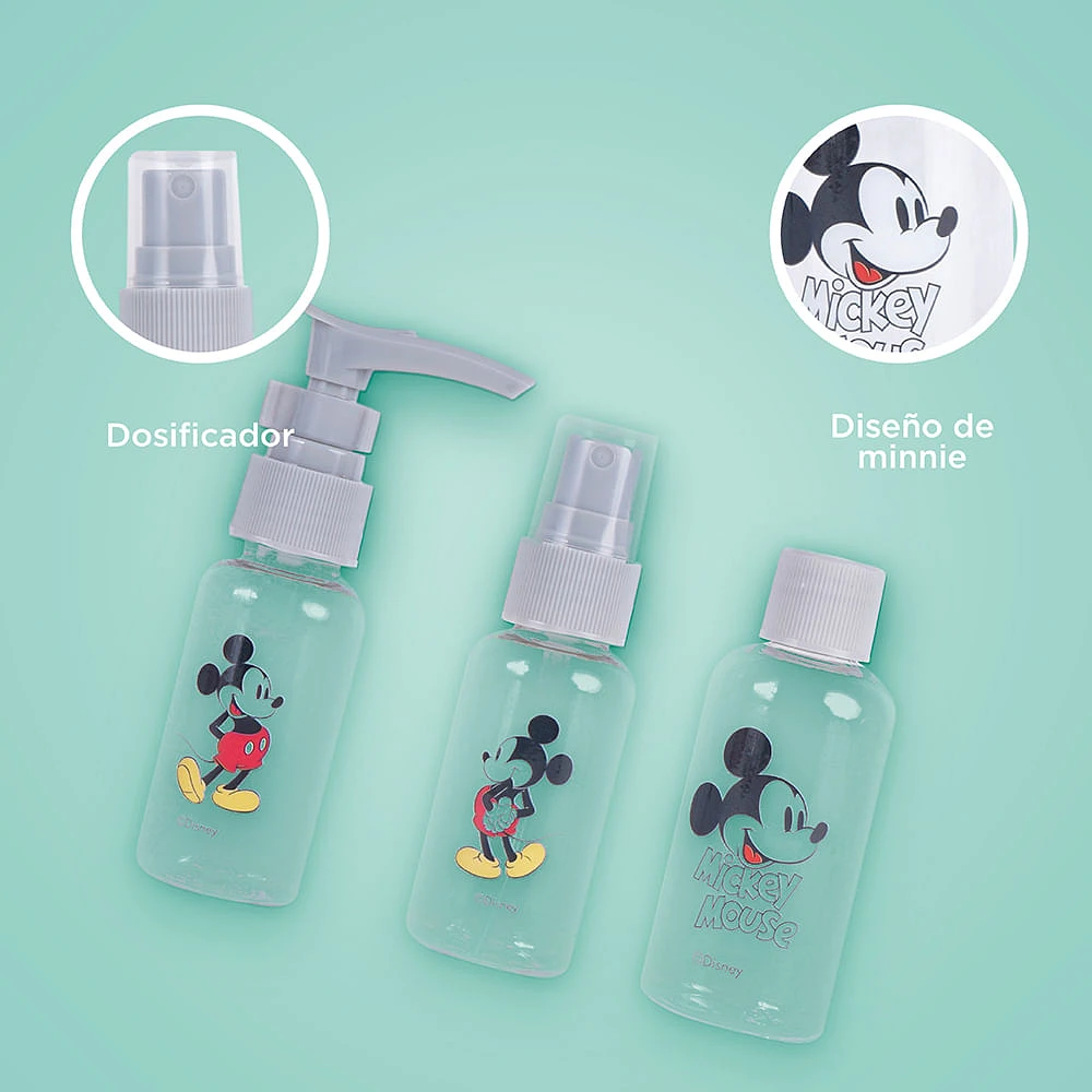 Kit Botellas De Viaje Disney Mickey Mouse Grises 6 Piezas