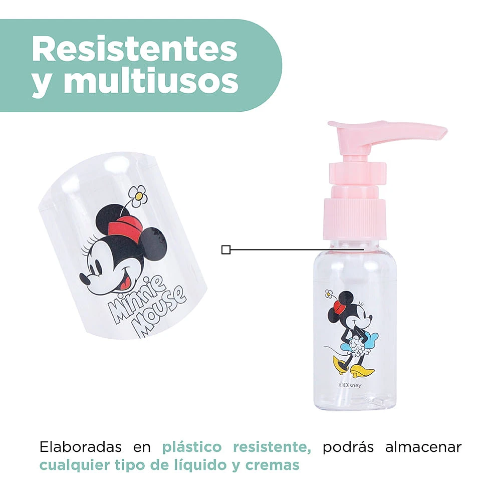 Kit Botellas De Viaje Disney Minnie Mouse Rosas 6 Piezas