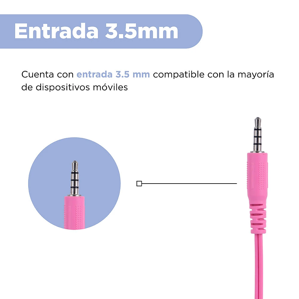 Audífonos De Diadema Con Cable Infantiles Sintéticos Rosas 150 Cm 3.5 mm