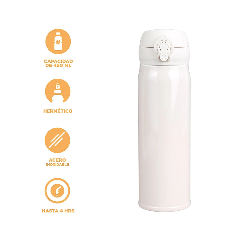 Termo Con Tapa Enroscable Acero Inoxidable Blanco 450 ml