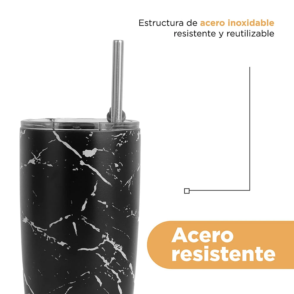 Termo Con Tapa Ajustable Tipo Mármol Acero Inoxidable Negro 530 ml