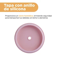 Vaso Térmico Con Tapa Y Popote Pink Romance Acero Inoxidable Blanco 800 ml