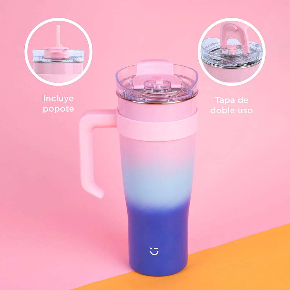 Vaso Con Tapa Y Popote Térmico Acero Inoxidable Degradado 1.6 L