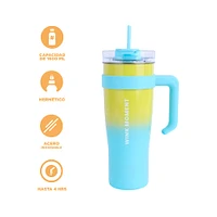 Vaso Con Tapa Y Popote Térmico Acero Inoxidable Azul 1.6 L