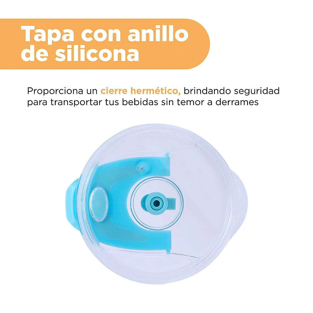 Vaso Con Tapa Y Popote Térmico Acero Inoxidable Azul 1.6 L