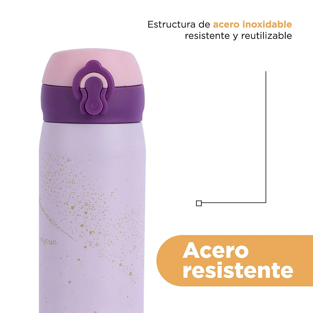 Termo Con Tapa Enroscable Moon & Stars Acero Inoxidable Rosa 450 ml