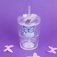 Vaso Con Tapa Y Popote Live Vivdly Vidrio Transparente 440 ml