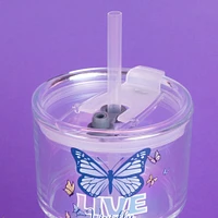 Vaso Con Tapa Y Popote Live Vivdly Vidrio Transparente 440 ml