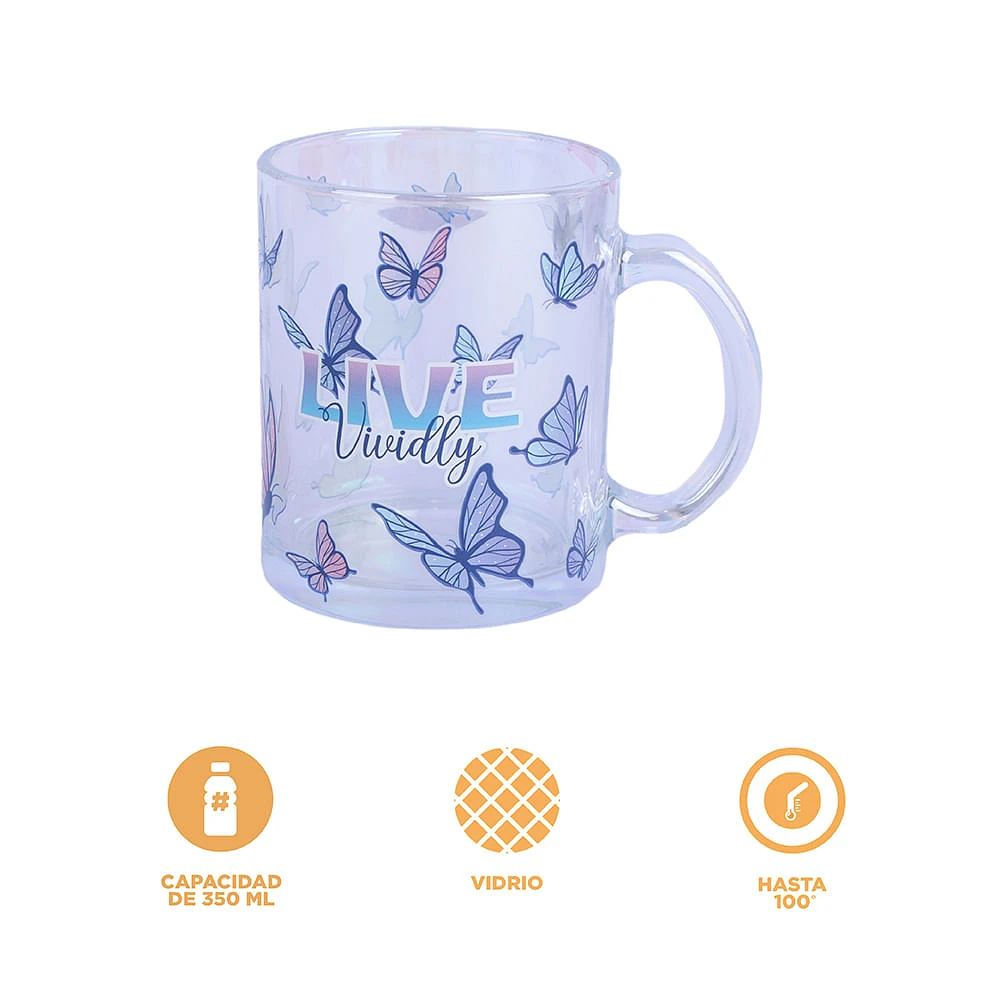 Taza Mariposas Live Vividly Vidrio Iridiscente 350 ml