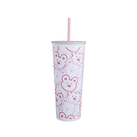 Vaso Térmico Con Tapa Y Popote Pink Romance Acero Inoxidable Blanco 800 ml