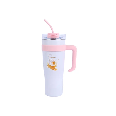 Vaso Con Tapa Y Popote Moon & Stars Acero Inoxidable Blanco 1.6 L