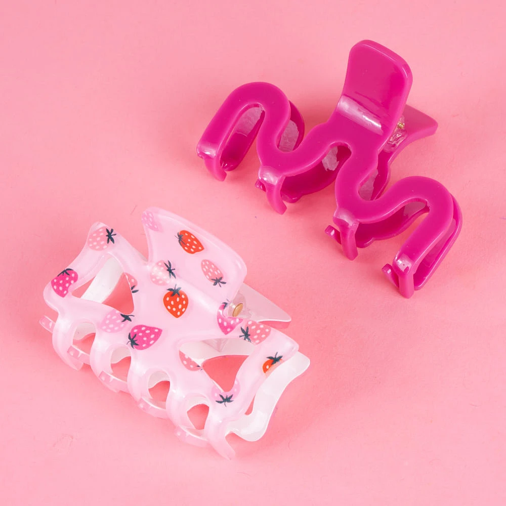 Set Pinzas Para Cabello Infantiles Sintéticas Rosas 2 Piezas