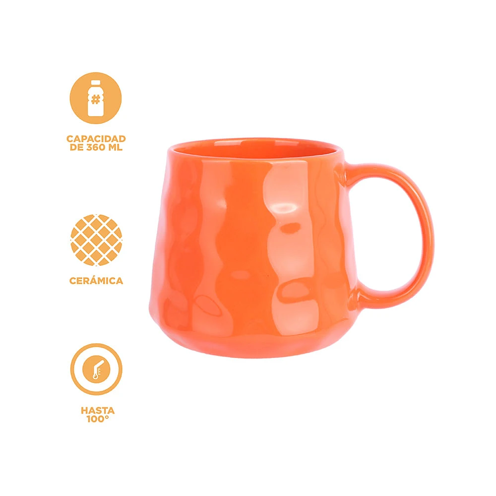 Taza Diseño En Relieve Cerámica Naranja 360 ml