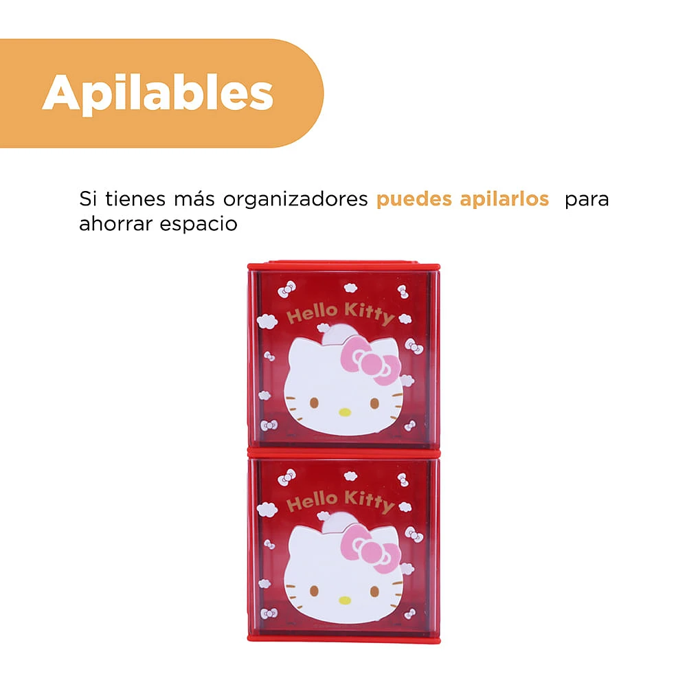 Organizador De Escritorio Con Cajón Sanrio Hello Kitty Sintético Rojo 9x8.5 Cm