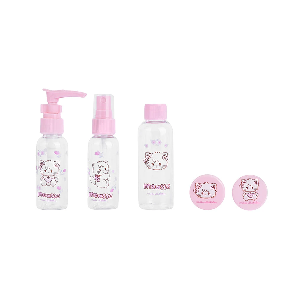 Kit Botellas De Viaje Mikko Plástico Rosas 5 Piezas