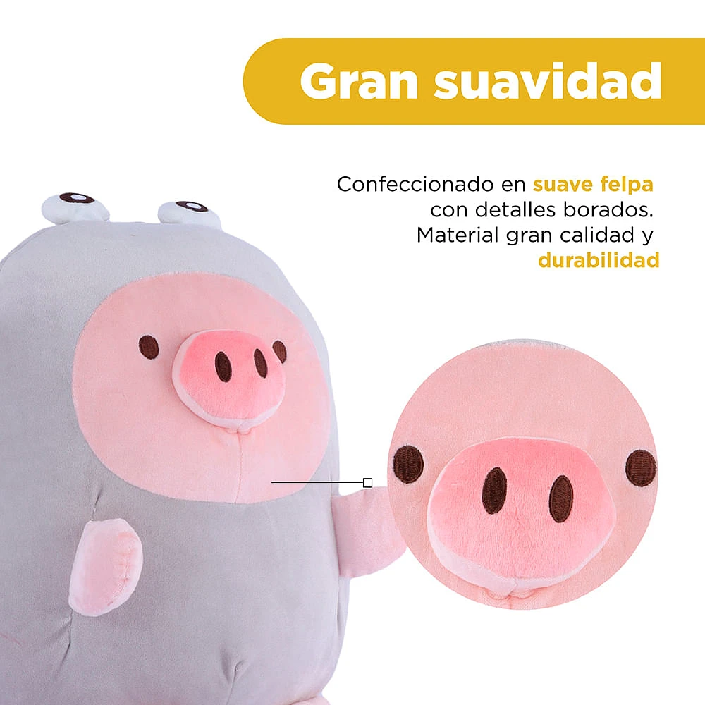 Peluche De Cerdito Con Pijama Felpa Gris 34x12.5 Cm