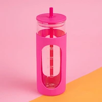 Vaso Con Tapa Y Popote Vidrio Rosa 475 ml