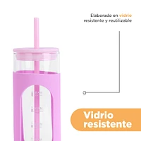 Vaso Con Tapa Y Popote Vidrio Lila 475 ml