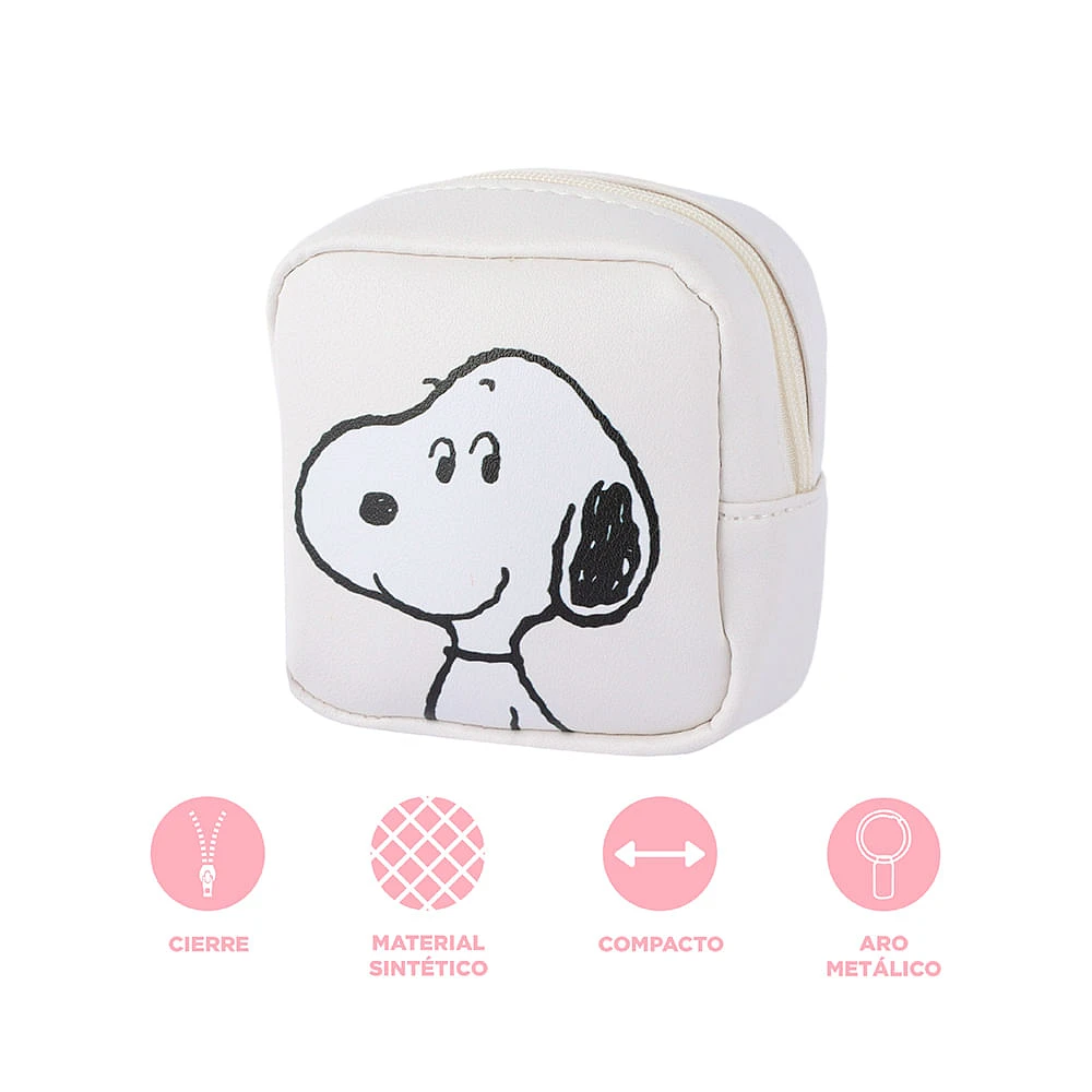 Monedero Snoopy Sintético Blanco 8x4x8 cm