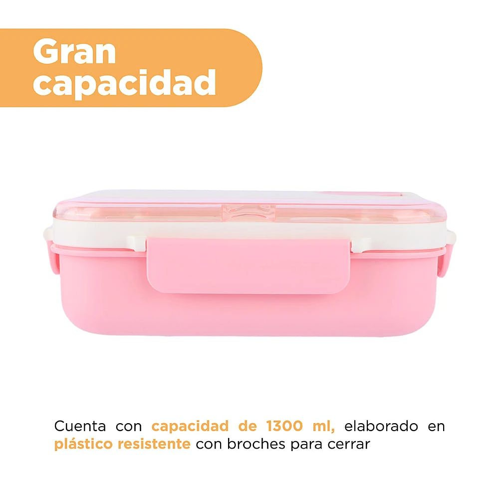 Contenedor De Alimentos  Gran Capacidad Plástico Rosa 1300 ml