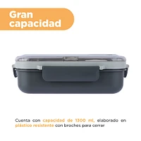 Contenedor De Alimentos  Gran Capacidad Plástico Gris 1300 ml