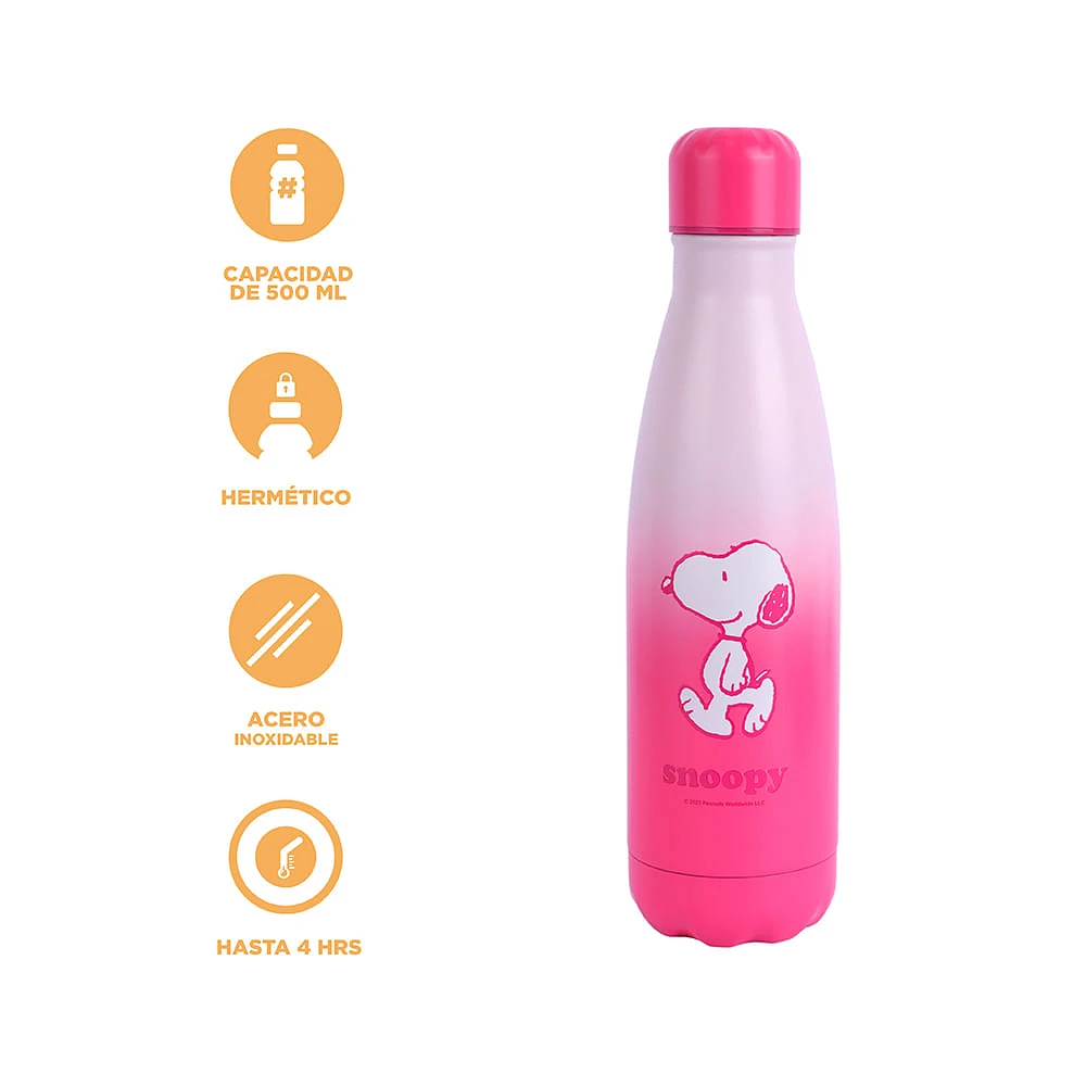 Termo Con Tapa Enroscable Snoopy Acero Inoxidable Rosa 500 ml