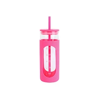 Vaso Con Tapa Y Popote Vidrio Rosa 475 ml