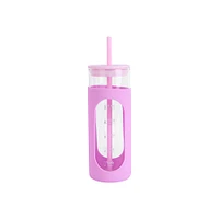 Vaso Con Tapa Y Popote Vidrio Lila 475 ml